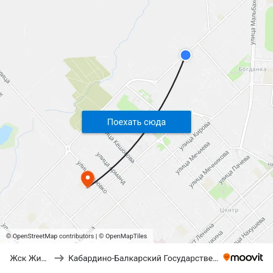 Жск Жилстрой to Кабардино-Балкарский Государственный Университет map