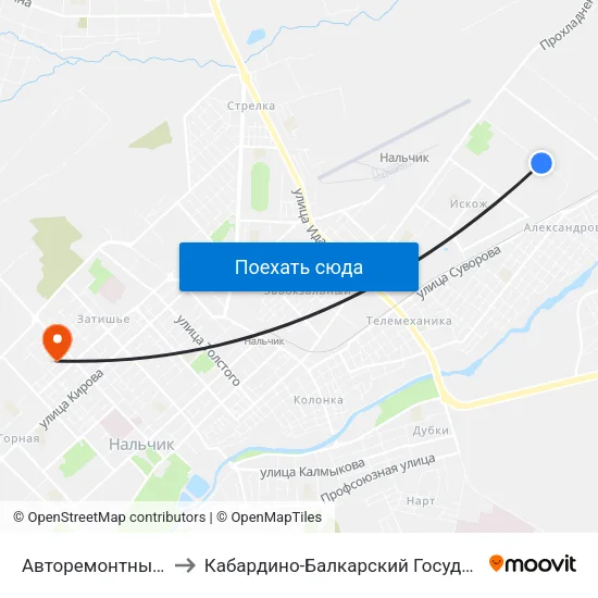 Авторемонтные Мастерские to Кабардино-Балкарский Государственный Университет map