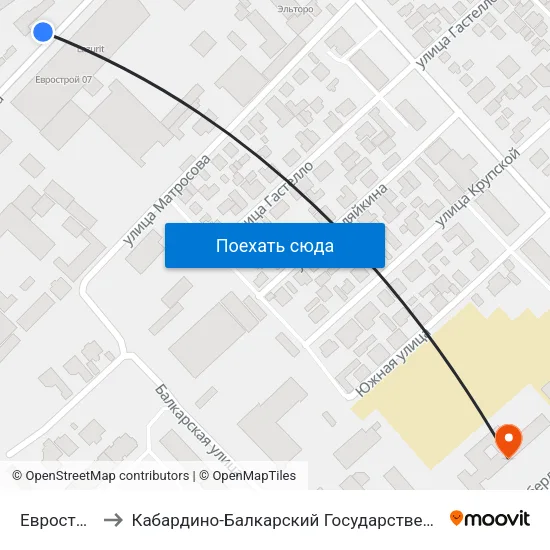 Еврострой 07 to Кабардино-Балкарский Государственный Университет map
