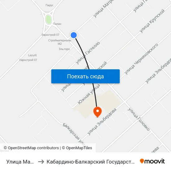 Улица Матросова to Кабардино-Балкарский Государственный Университет map