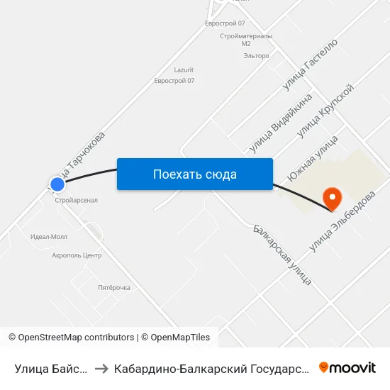 Улица Байсултанова to Кабардино-Балкарский Государственный Университет map