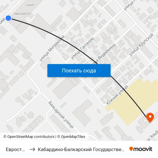 Еврострой 07 to Кабардино-Балкарский Государственный Университет map