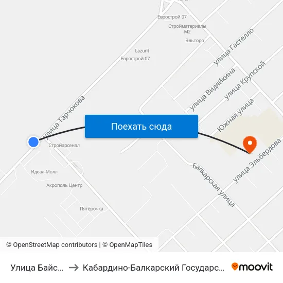 Улица Байсултанова to Кабардино-Балкарский Государственный Университет map