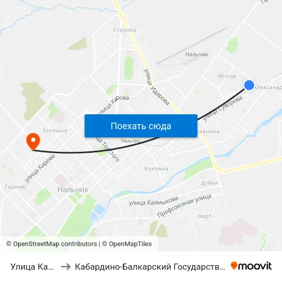 Улица Кадырова to Кабардино-Балкарский Государственный Университет map