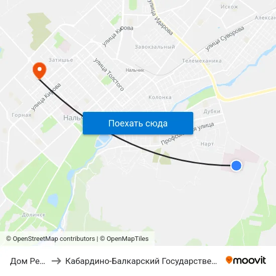 Дом Ребёнка to Кабардино-Балкарский Государственный Университет map