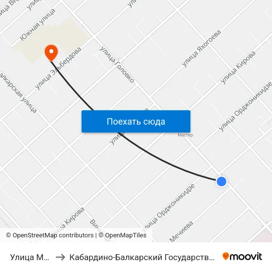 Улица Мечиева to Кабардино-Балкарский Государственный Университет map