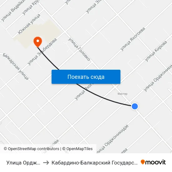 Улица Орджоникидзе to Кабардино-Балкарский Государственный Университет map