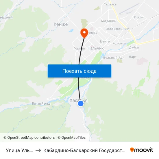 Улица Ульбашева to Кабардино-Балкарский Государственный Университет map