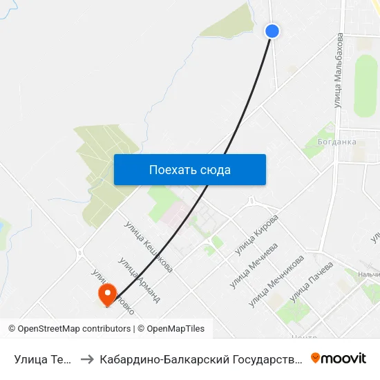 Улица Тельмана to Кабардино-Балкарский Государственный Университет map