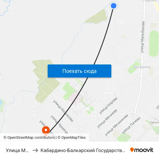 Улица Масаева to Кабардино-Балкарский Государственный Университет map