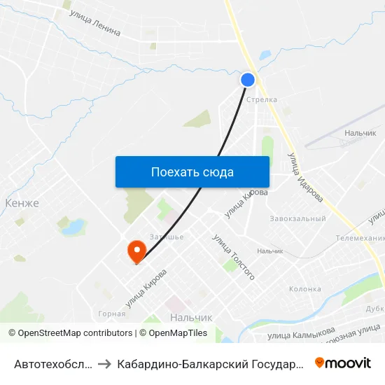 Автотехобслуживание to Кабардино-Балкарский Государственный Университет map