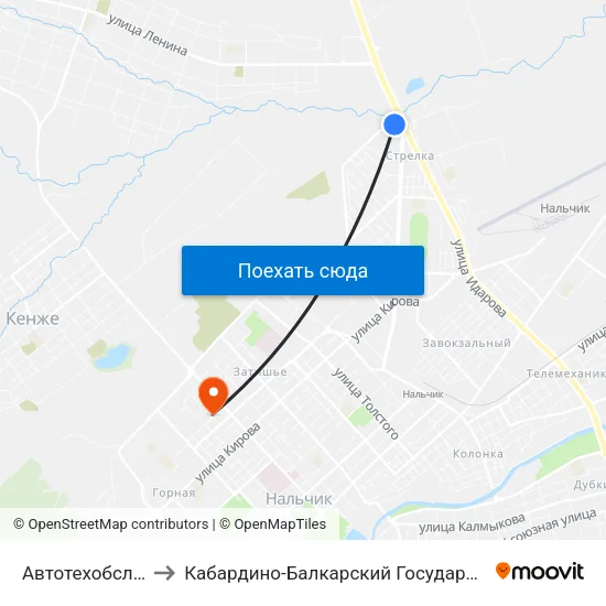 Автотехобслуживание to Кабардино-Балкарский Государственный Университет map