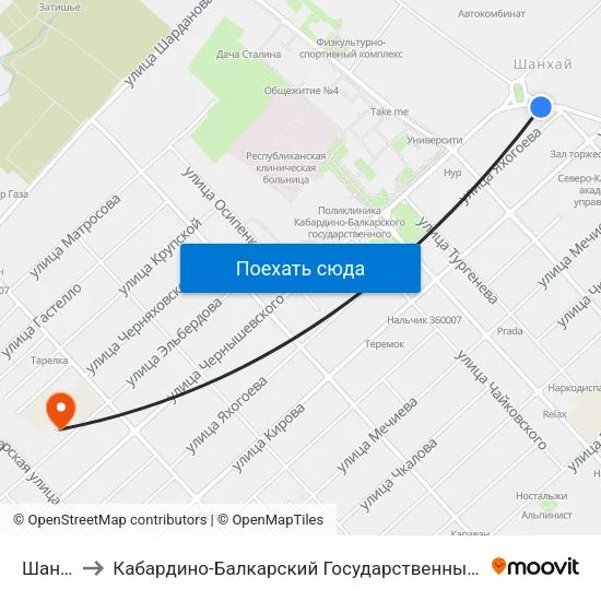 Шанхай to Кабардино-Балкарский Государственный Университет map
