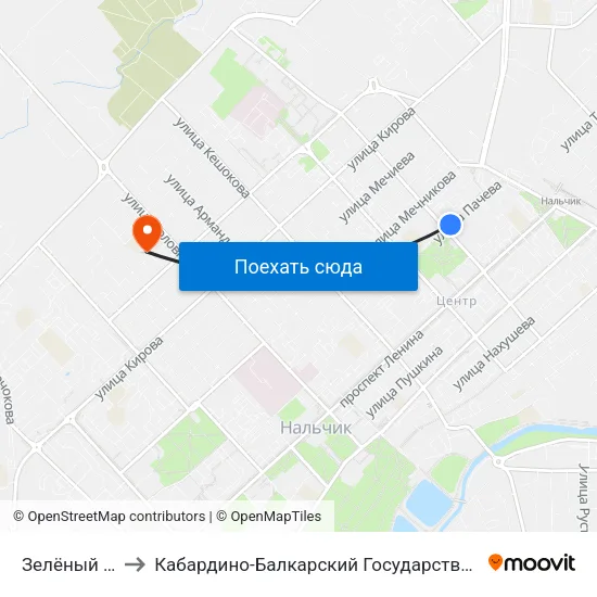 Зелёный Рынок to Кабардино-Балкарский Государственный Университет map