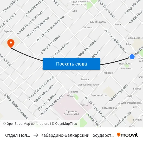 Отдел Полиции №1 to Кабардино-Балкарский Государственный Университет map