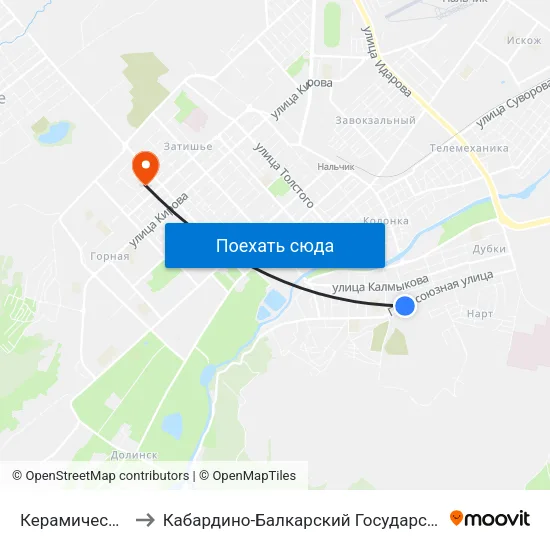 Керамическая Улица to Кабардино-Балкарский Государственный Университет map