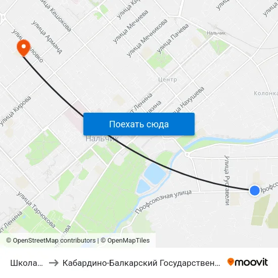Школа №17 to Кабардино-Балкарский Государственный Университет map