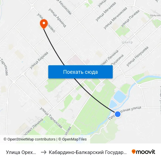 Улица Ореховая Роща to Кабардино-Балкарский Государственный Университет map