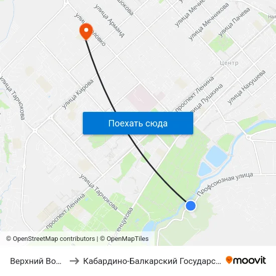 Верхний Вольный Аул to Кабардино-Балкарский Государственный Университет map