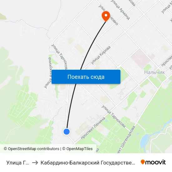 Улица Гугова to Кабардино-Балкарский Государственный Университет map