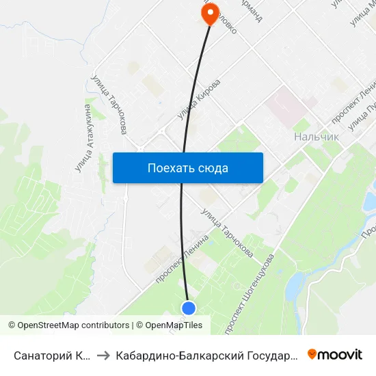 Санаторий Калмыкова to Кабардино-Балкарский Государственный Университет map