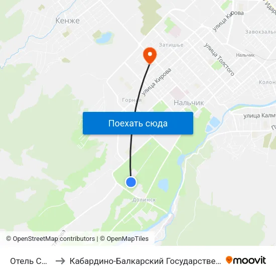 Отель Синдика to Кабардино-Балкарский Государственный Университет map