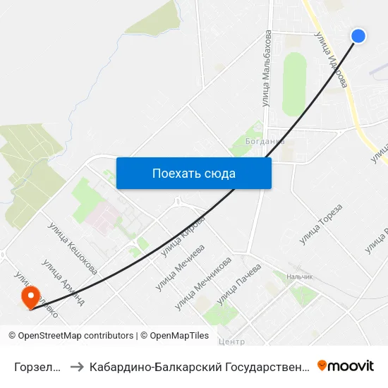 Горзеленхоз to Кабардино-Балкарский Государственный Университет map