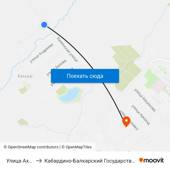 Улица Ахметова to Кабардино-Балкарский Государственный Университет map