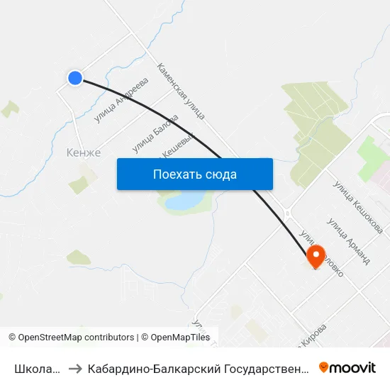 Школа №22 to Кабардино-Балкарский Государственный Университет map