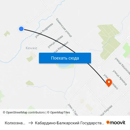 Колхозная Улица to Кабардино-Балкарский Государственный Университет map