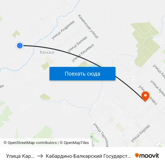 Улица Карбышева to Кабардино-Балкарский Государственный Университет map