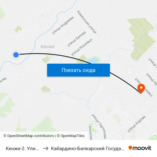 Кенже-2. Улица Ахметова to Кабардино-Балкарский Государственный Университет map