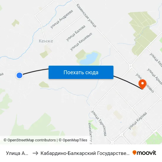 Улица Ахохова to Кабардино-Балкарский Государственный Университет map
