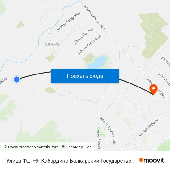 Улица Фрунзе to Кабардино-Балкарский Государственный Университет map