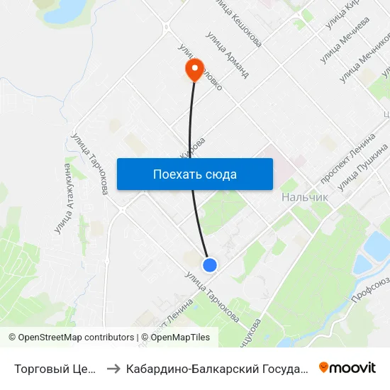 Торговый Центр Нальчик to Кабардино-Балкарский Государственный Университет map