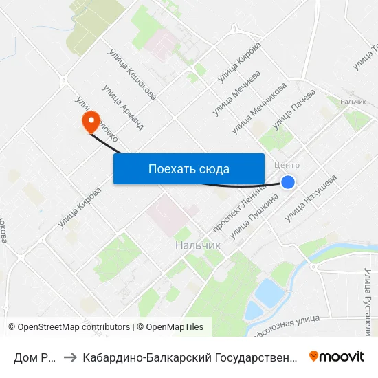 Дом Радио to Кабардино-Балкарский Государственный Университет map
