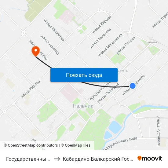 Государственный Концертный Зал to Кабардино-Балкарский Государственный Университет map