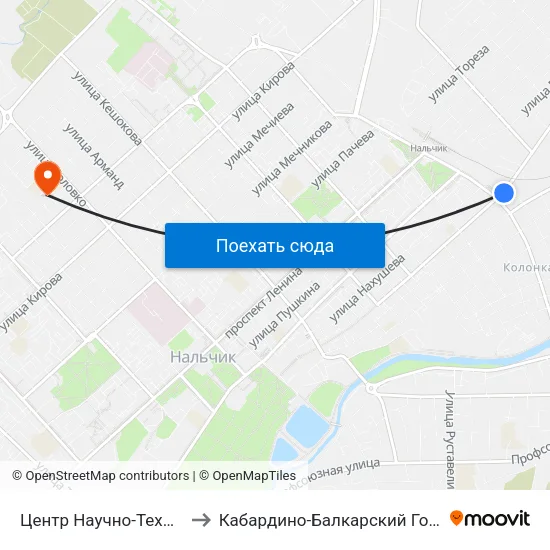 Центр Научно-Технического Творчества to Кабардино-Балкарский Государственный Университет map
