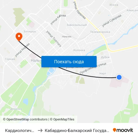 Кардиологический Центр to Кабардино-Балкарский Государственный Университет map