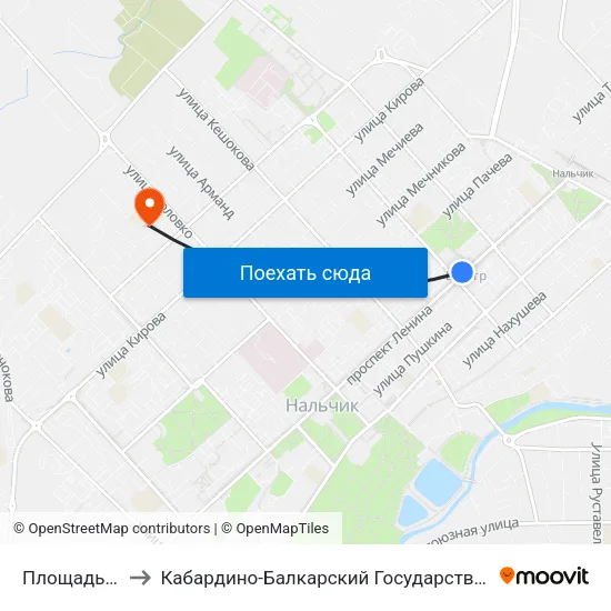 Площадь Марии to Кабардино-Балкарский Государственный Университет map