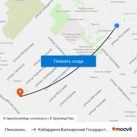 Пенсионный Фонд to Кабардино-Балкарский Государственный Университет map