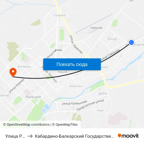 Улица Разина to Кабардино-Балкарский Государственный Университет map