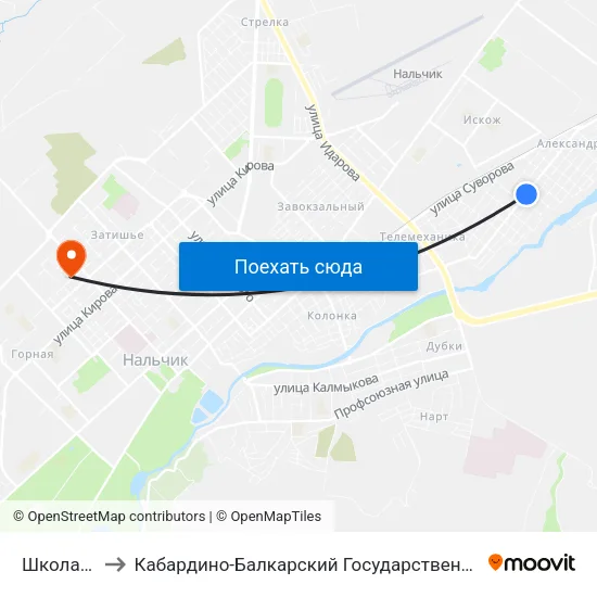 Школа №11 to Кабардино-Балкарский Государственный Университет map