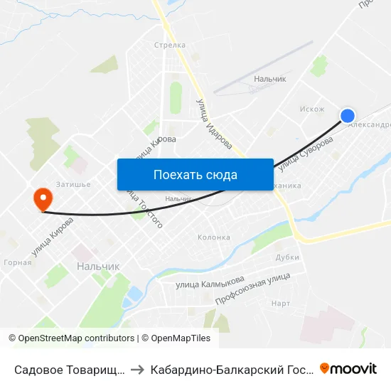 Садовое Товарищество Стройдеталь to Кабардино-Балкарский Государственный Университет map