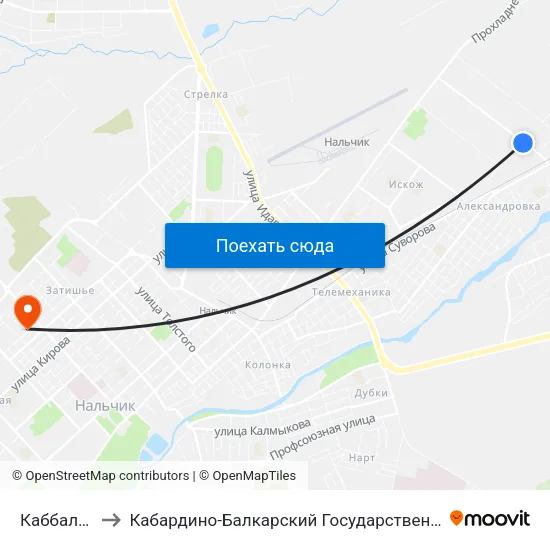 Каббалкснаб to Кабардино-Балкарский Государственный Университет map