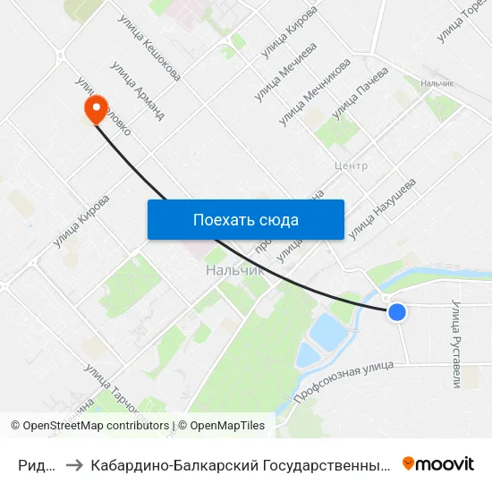 Ридада to Кабардино-Балкарский Государственный Университет map