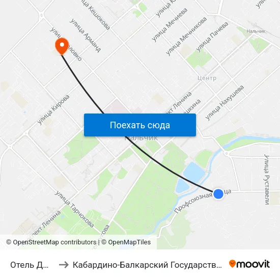 Отель Джайлык to Кабардино-Балкарский Государственный Университет map