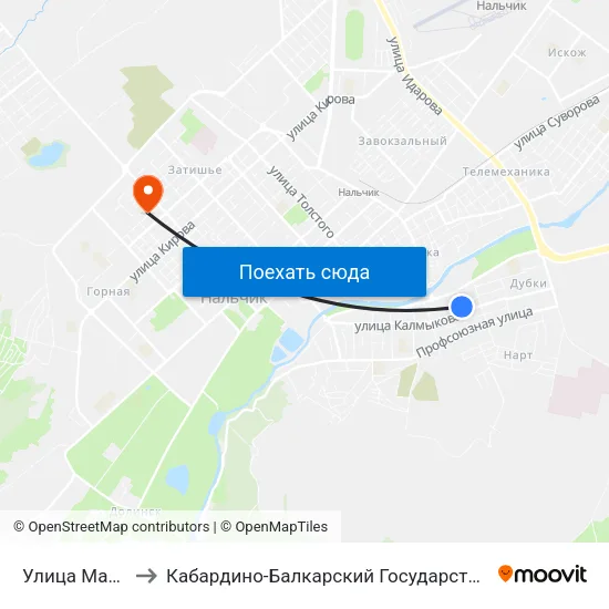 Улица Макаренко to Кабардино-Балкарский Государственный Университет map