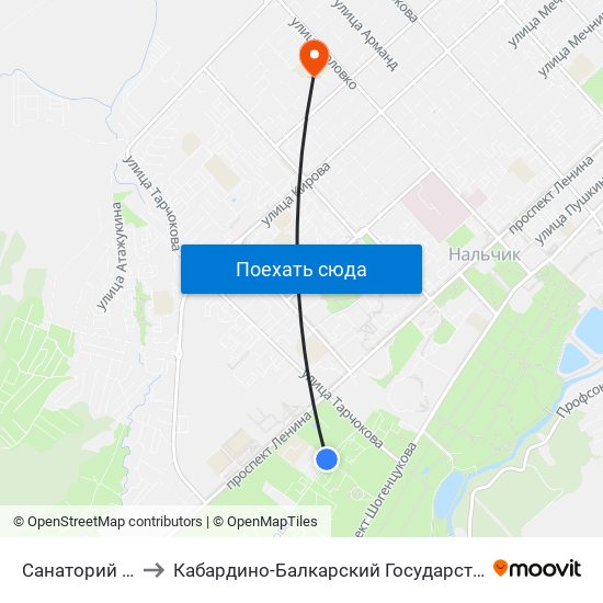 Санаторий Нальчик to Кабардино-Балкарский Государственный Университет map