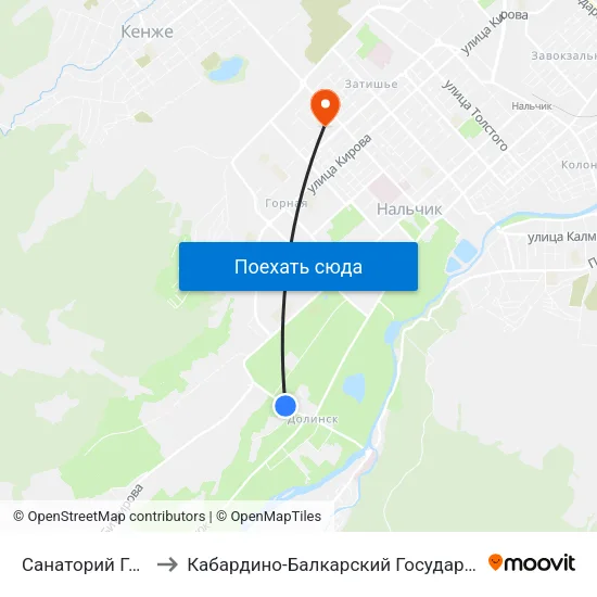 Санаторий Голубые Ели to Кабардино-Балкарский Государственный Университет map
